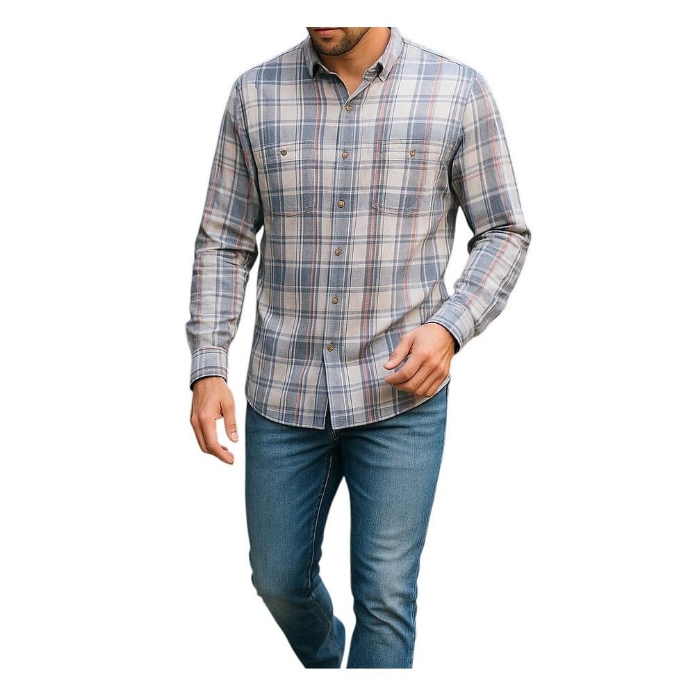 French Connection FCUK Gray Burgandy Plaid Button Front Shirt Patch Pockets L
